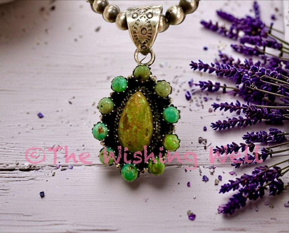 Stunning Green & Blue Kingman Tirquoise Cluster Pendant 1.75”
